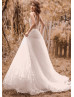 Ivory Beaded Lace Tulle V Back Wedding Dress